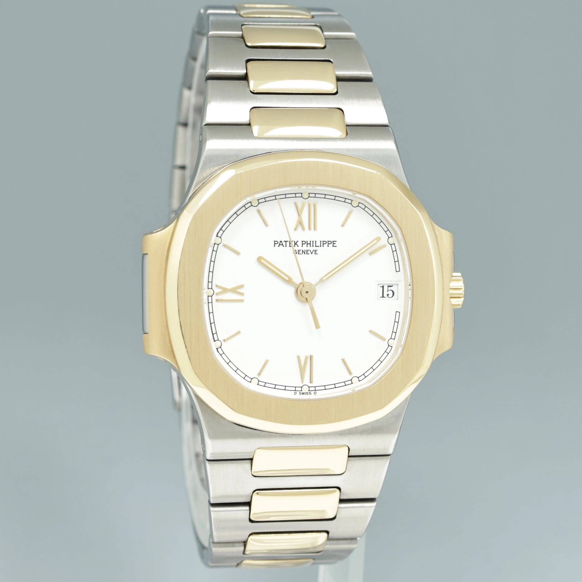 1997 MINT PAPERS Patek Philippe 37mm 3800 Nautilus White Yellow Gold Two Tone Watch