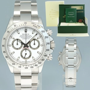 2001 MINT Rolex Daytona 116520 White Dial Chronograph Steel 40mm Watch Box