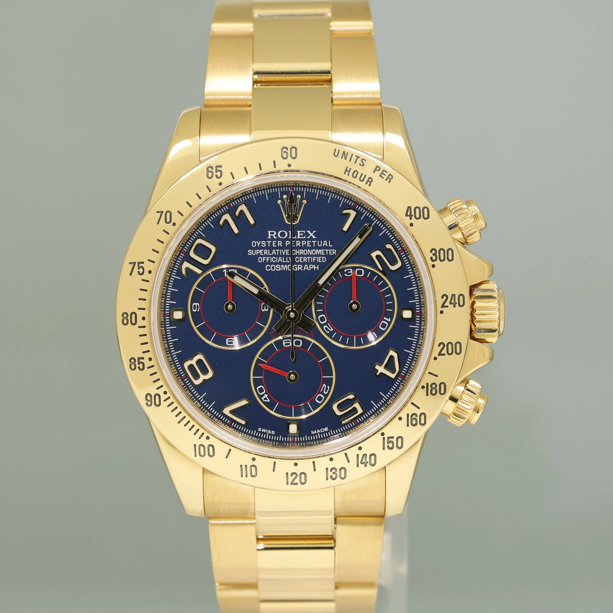 2007 MINT Rolex Daytona 116528 Blue Arabic Racing 40mm Chrono Yellow Gold Watch Box
