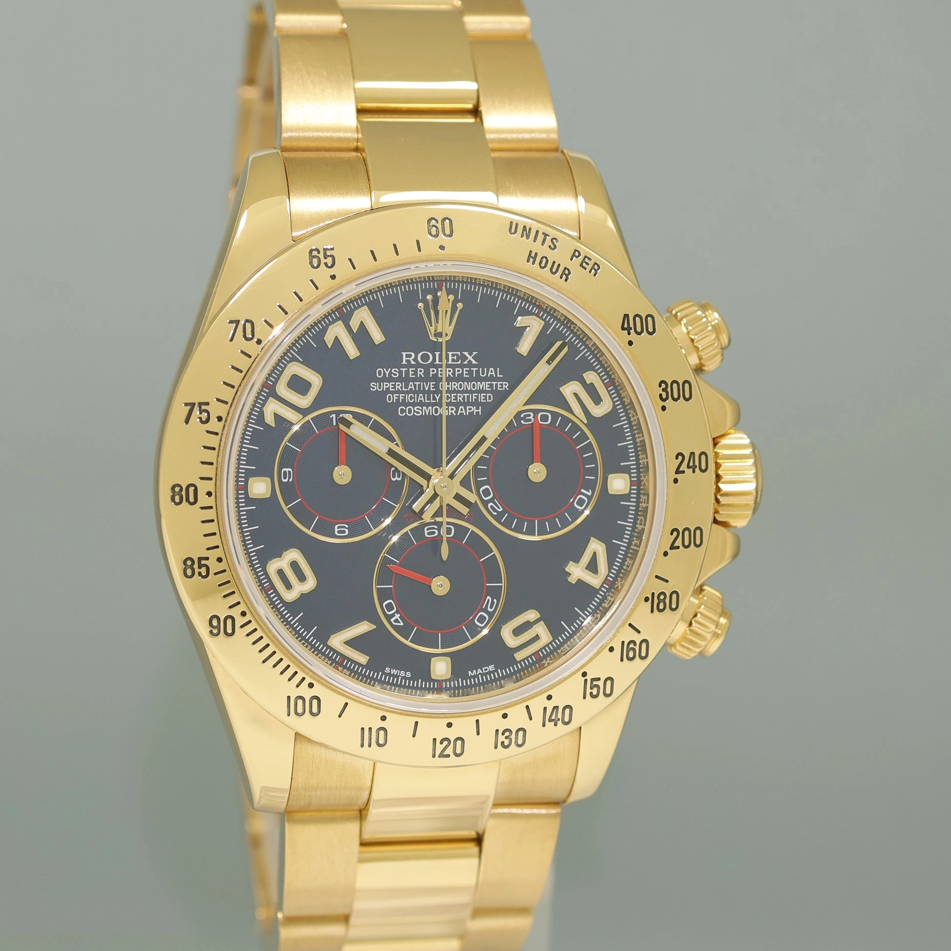 2007 MINT Rolex Daytona 116528 Blue Arabic Racing 40mm Chrono Yellow Gold Watch Box