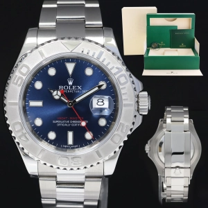 2018 MINT Rolex Yacht-Master 116622 Steel Platinum Blue Dial 40mm Watch Box