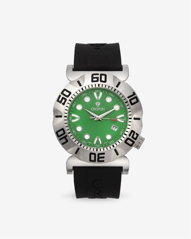 Croton Men's "Vortex" Stainless Quartz Watch with Black Silicon Strap
