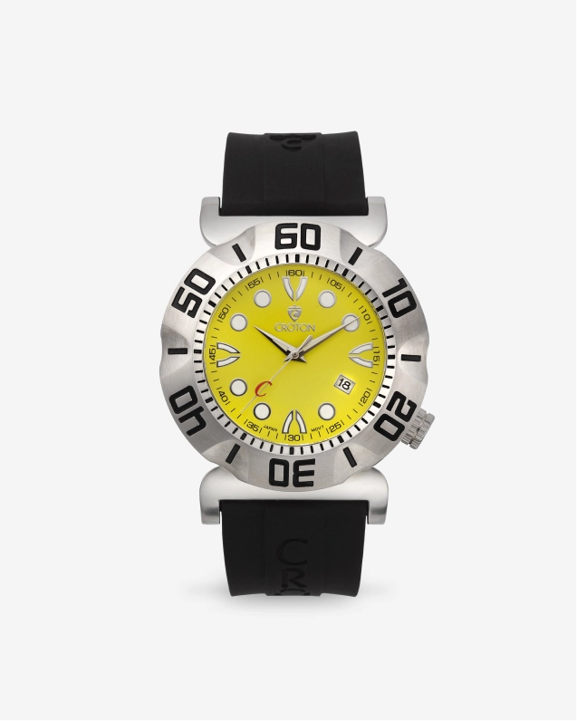 Croton Men's "Vortex" Stainless Quartz Watch with Black Silicon Strap