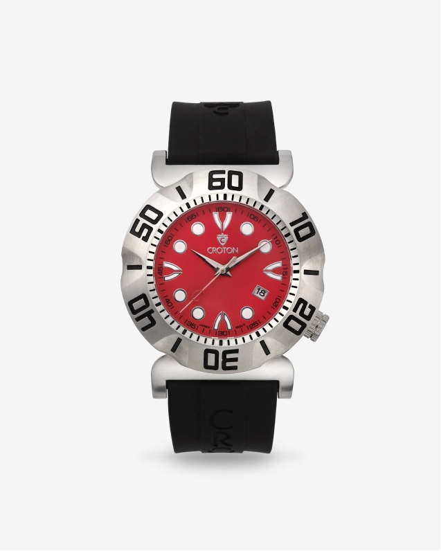 Croton Men's "Vortex" Stainless Quartz Watch with Black Silicon Strap