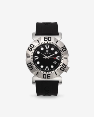 Croton Men's "Vortex" Stainless Quartz Watch with Black Silicon Strap