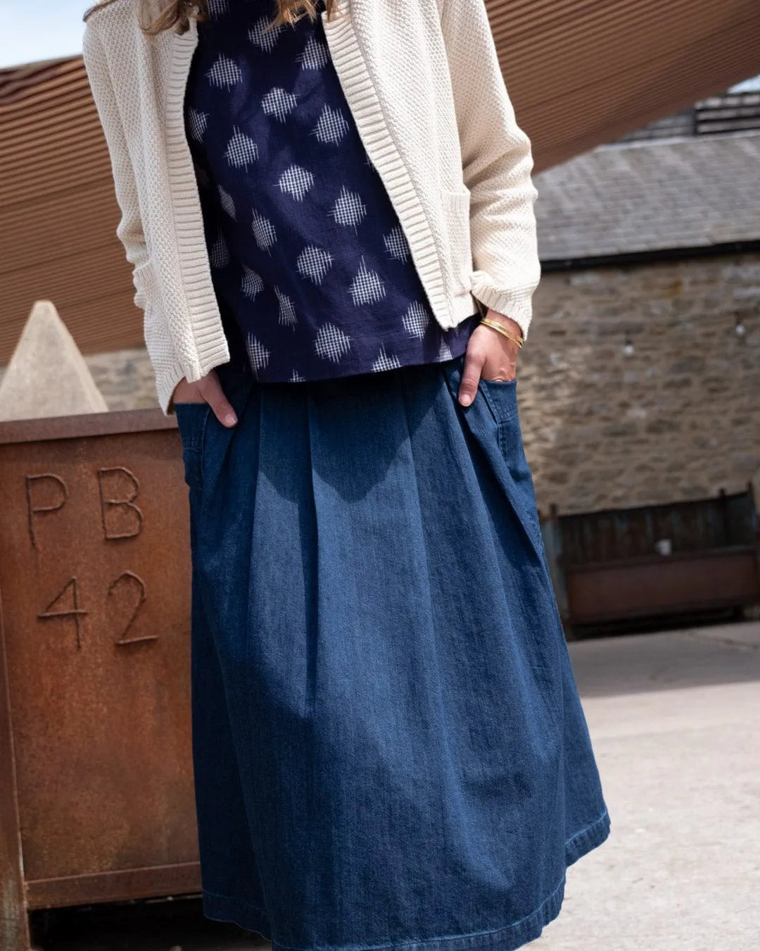 Elsie Women's Cotton Midi Skirt | Blue Denim