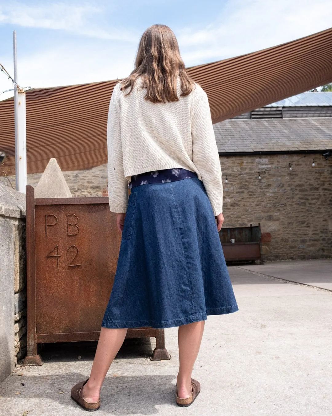 Elsie Women's Cotton Midi Skirt | Blue Denim