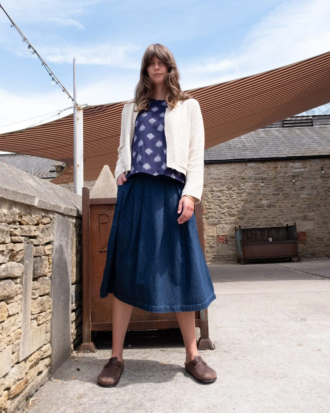 Elsie Women's Cotton Midi Skirt | Blue Denim