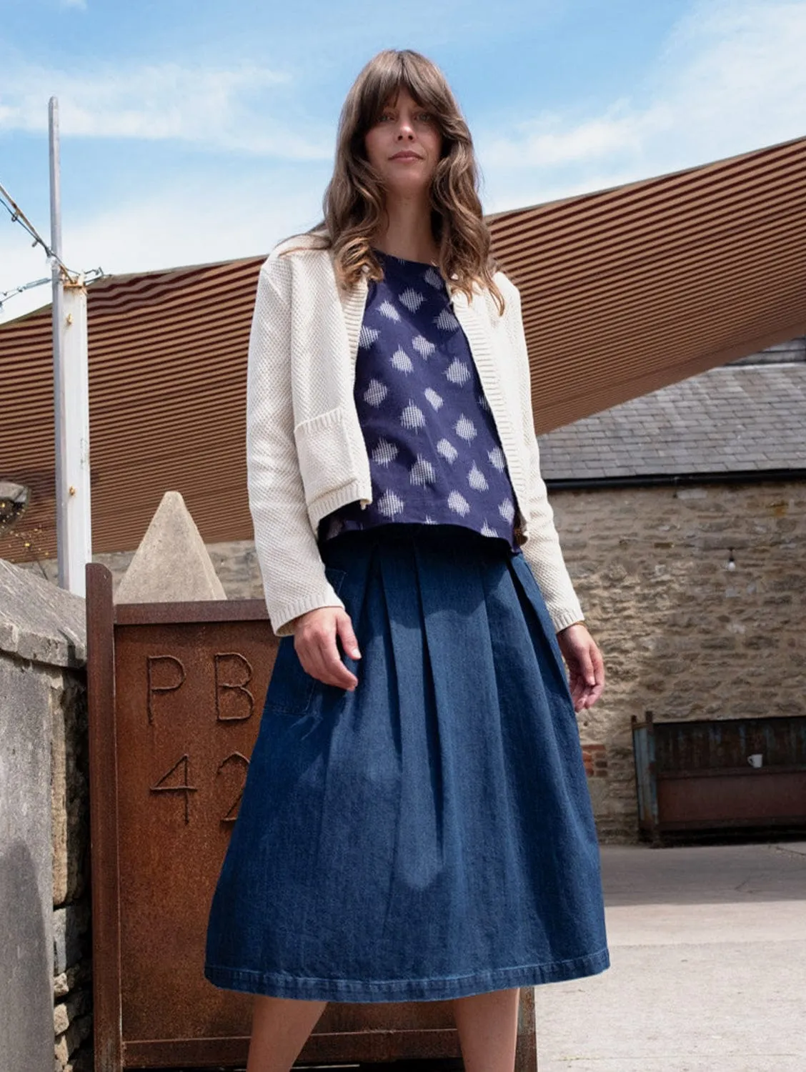 Elsie Women's Cotton Midi Skirt | Blue Denim
