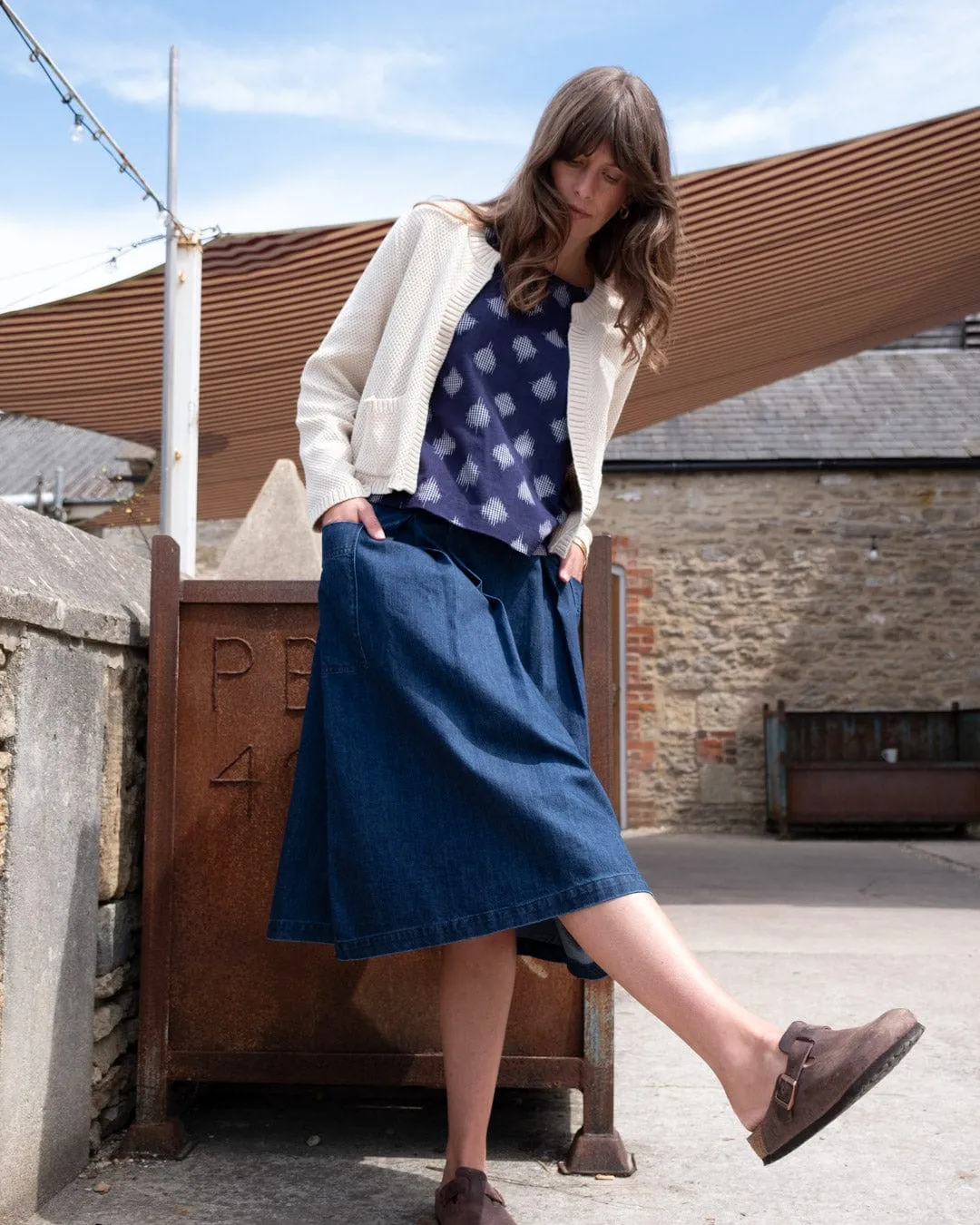 Elsie Women's Cotton Midi Skirt | Blue Denim