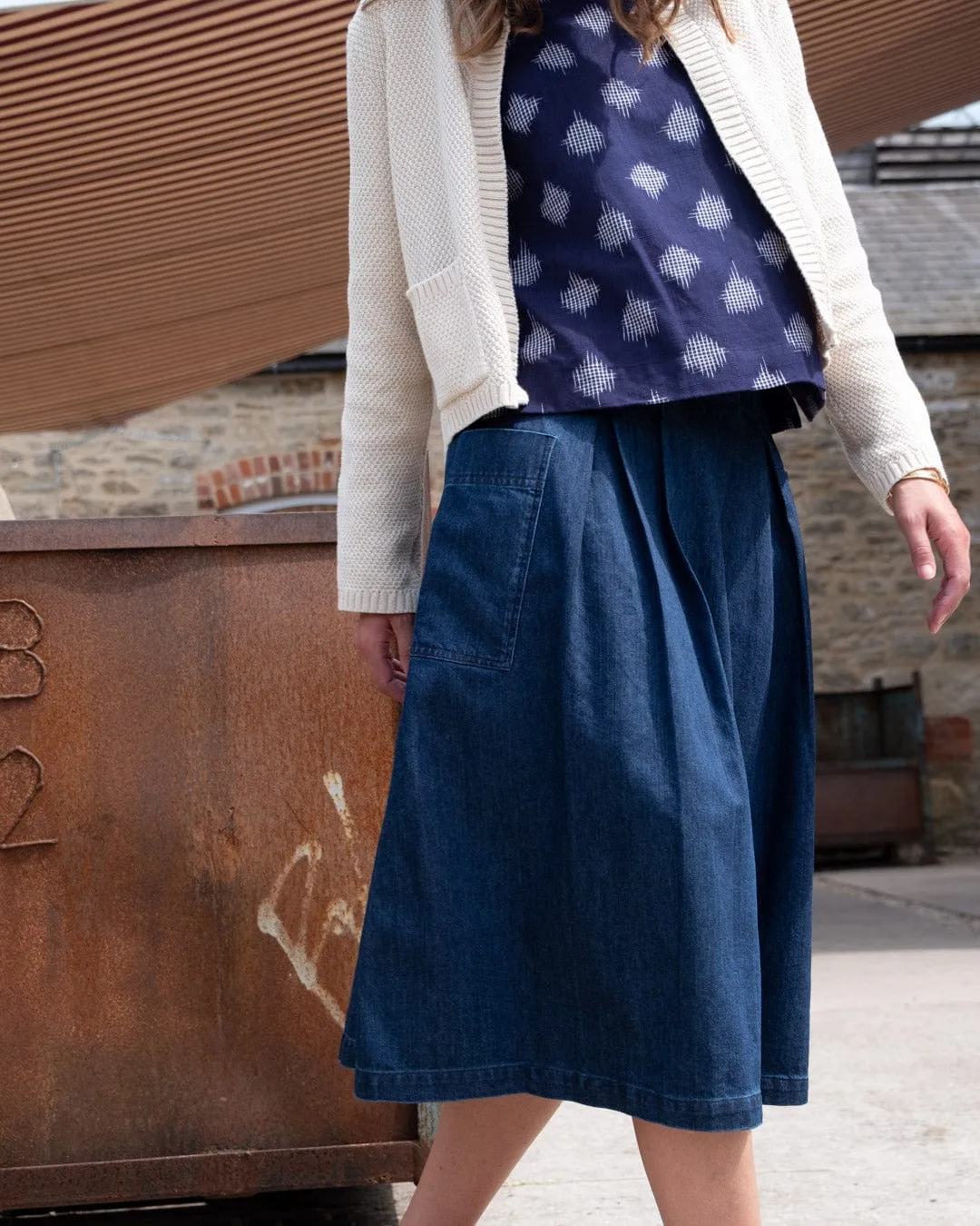 Elsie Women's Cotton Midi Skirt | Blue Denim