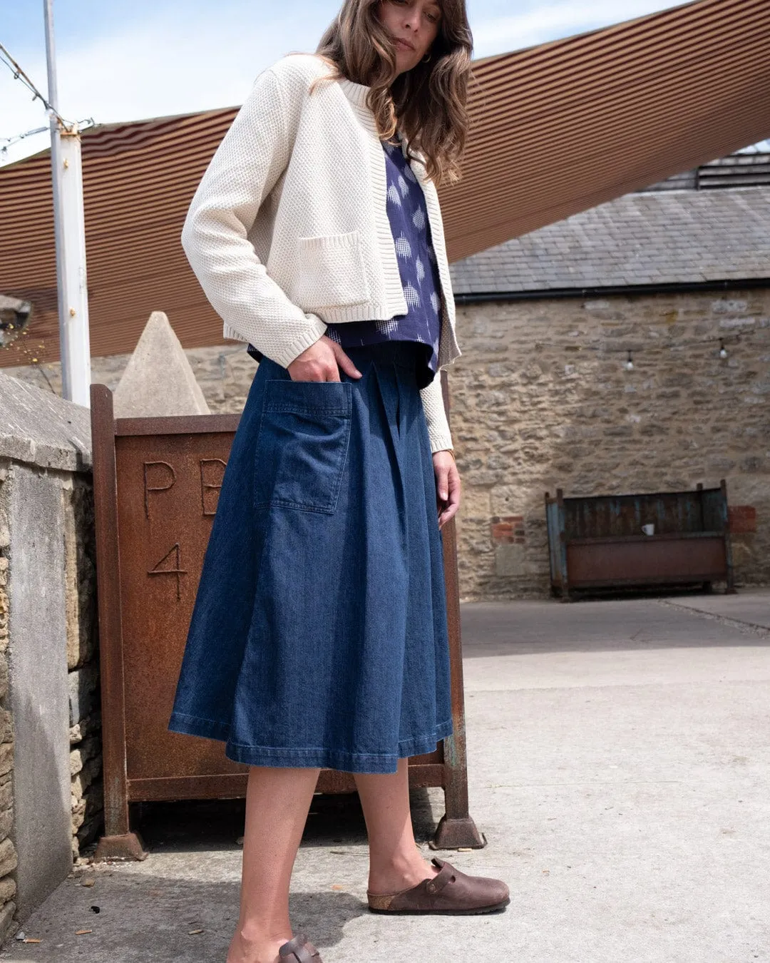 Elsie Women's Cotton Midi Skirt | Blue Denim
