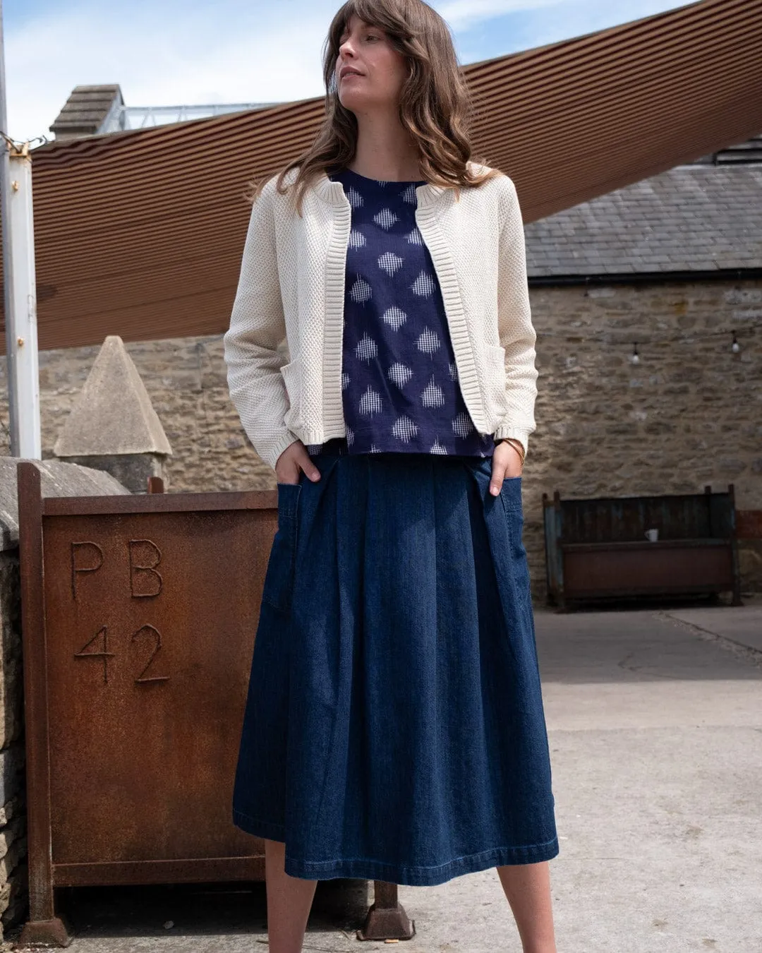 Elsie Women's Cotton Midi Skirt | Blue Denim