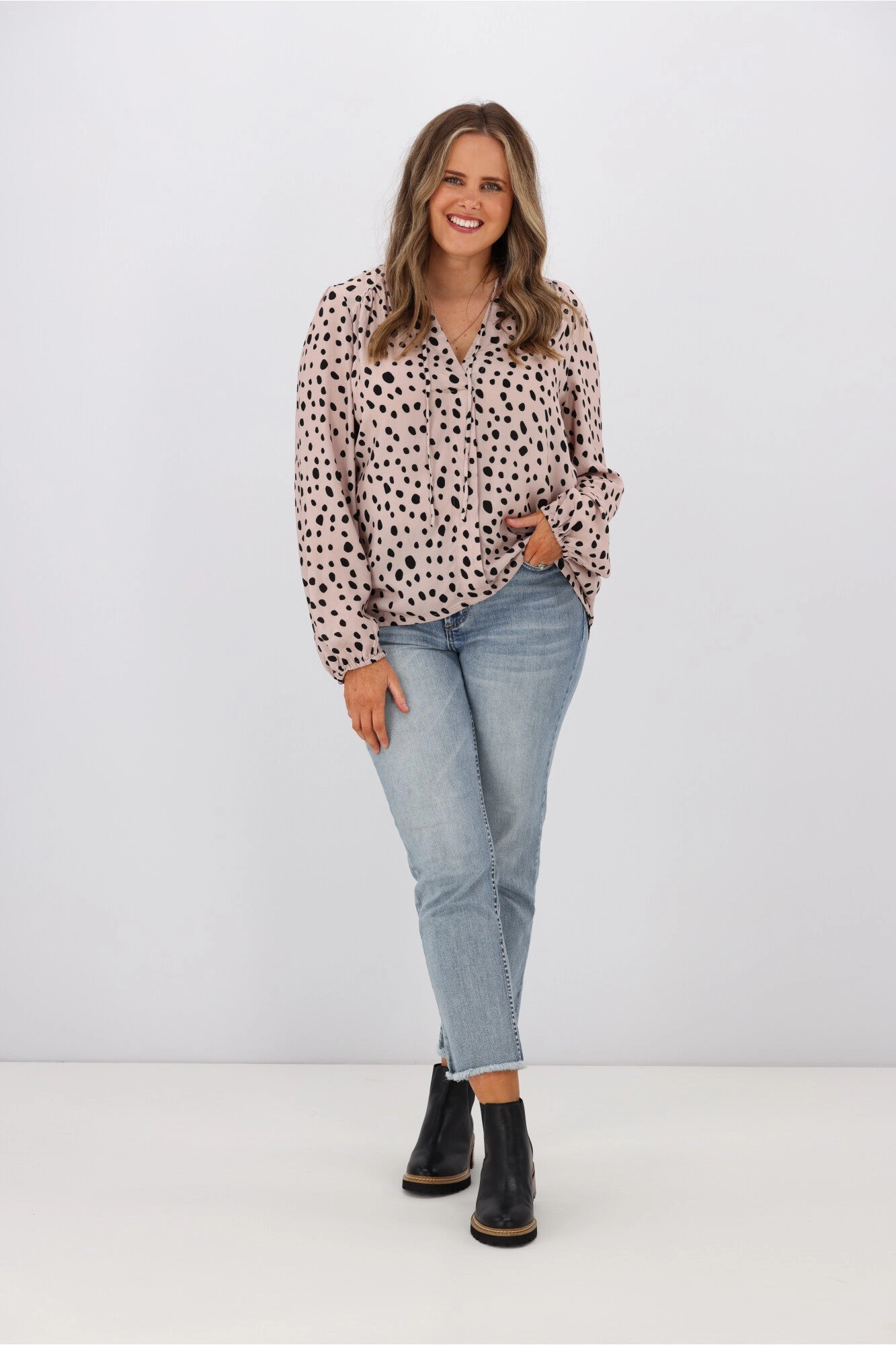 Gloss By Shine On Madelyn Yoke Detail Blouse Spot Print