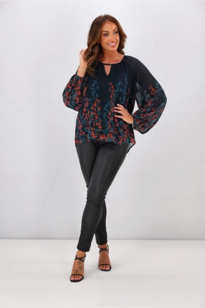 Gloss by Shine Orla Top Foxglove Print Petrol