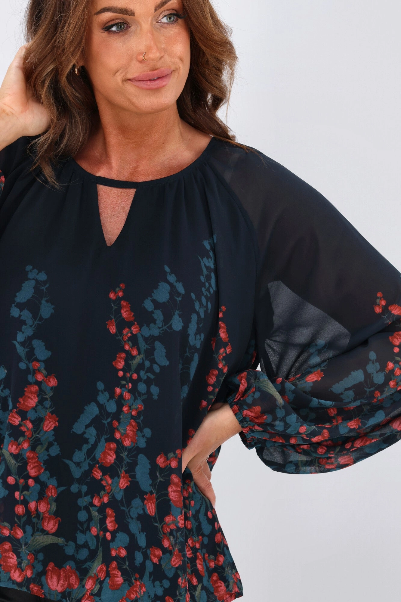 Gloss by Shine Orla Top Foxglove Print Petrol