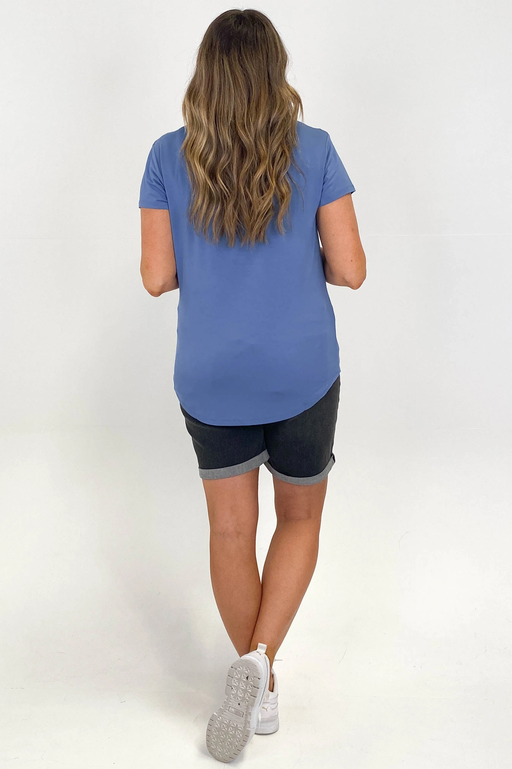 Go Girl Bamboo V Neck Tee Shirt French Blue