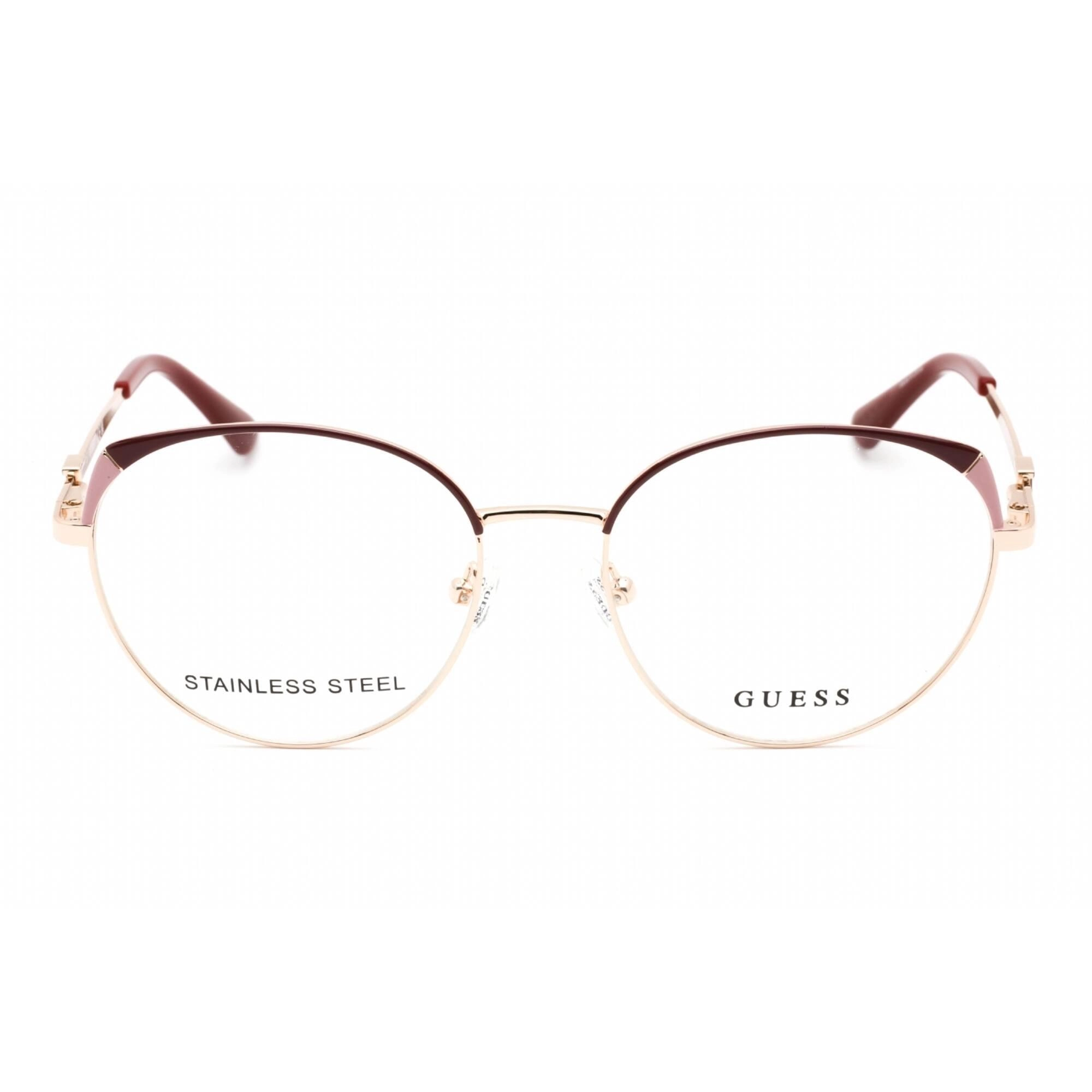 Guess Women's Eyeglasses - Full Rim Shiny Bordeaux Metal Round Frame | GU2867 069