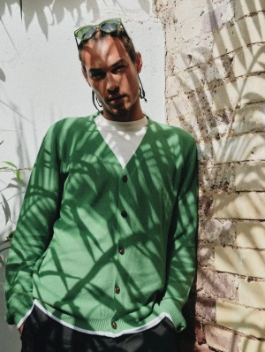 Jacob Men's Cotton Tencel Cardigan | Jungle Green