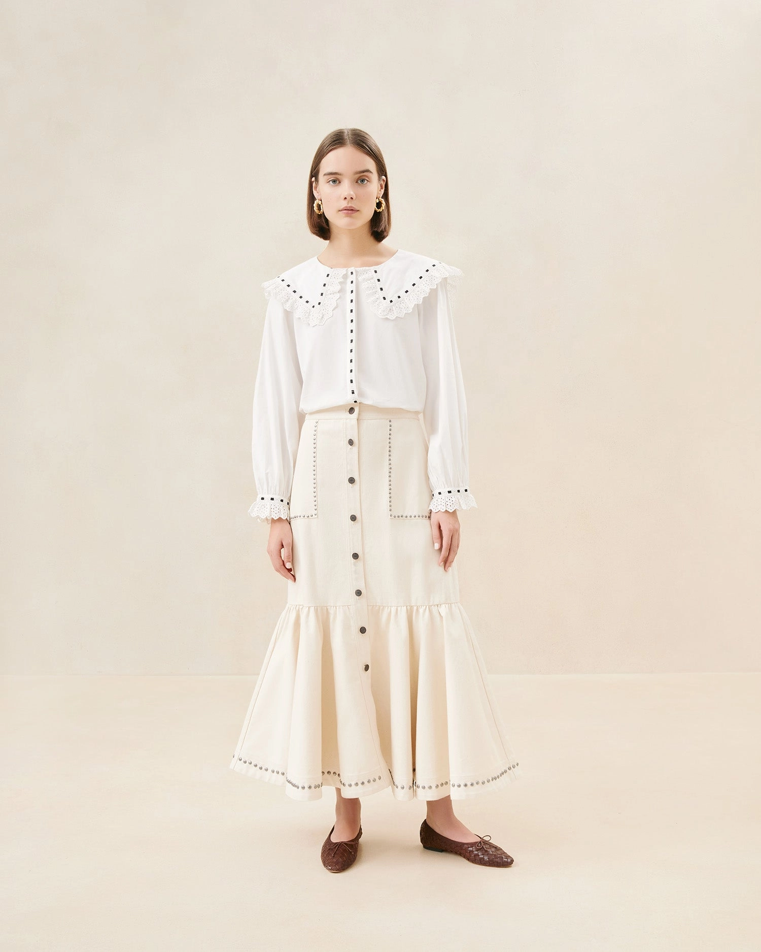 Mateo Natural Button-Front Skirt