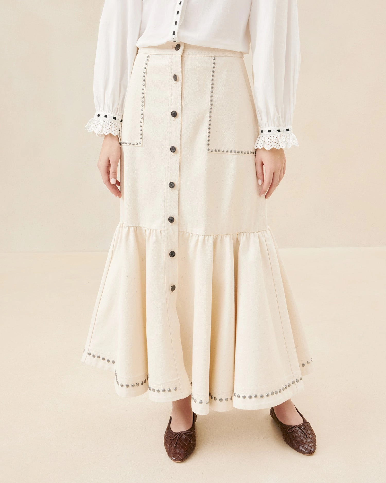 Mateo Natural Button-Front Skirt