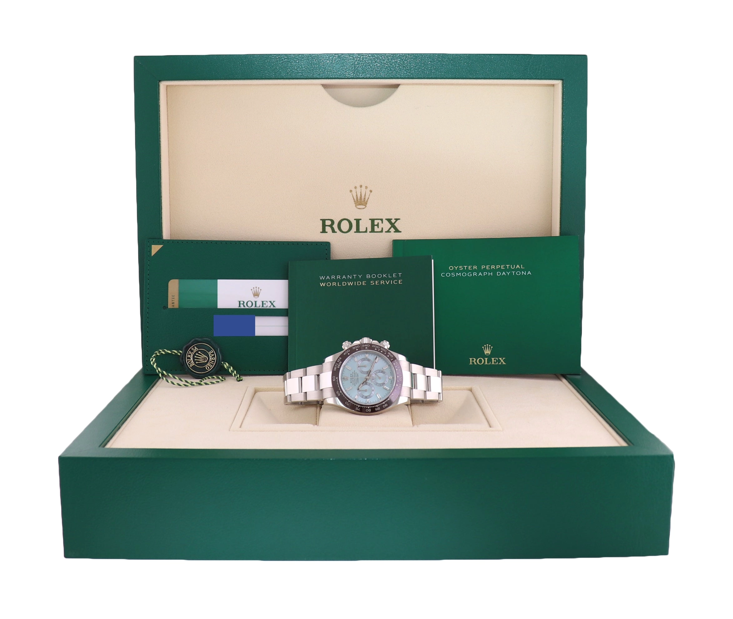 MINT 2018 PAPERS Rolex Daytona 116506 Platinum Glacier Blue Diamond Baguette Watch
