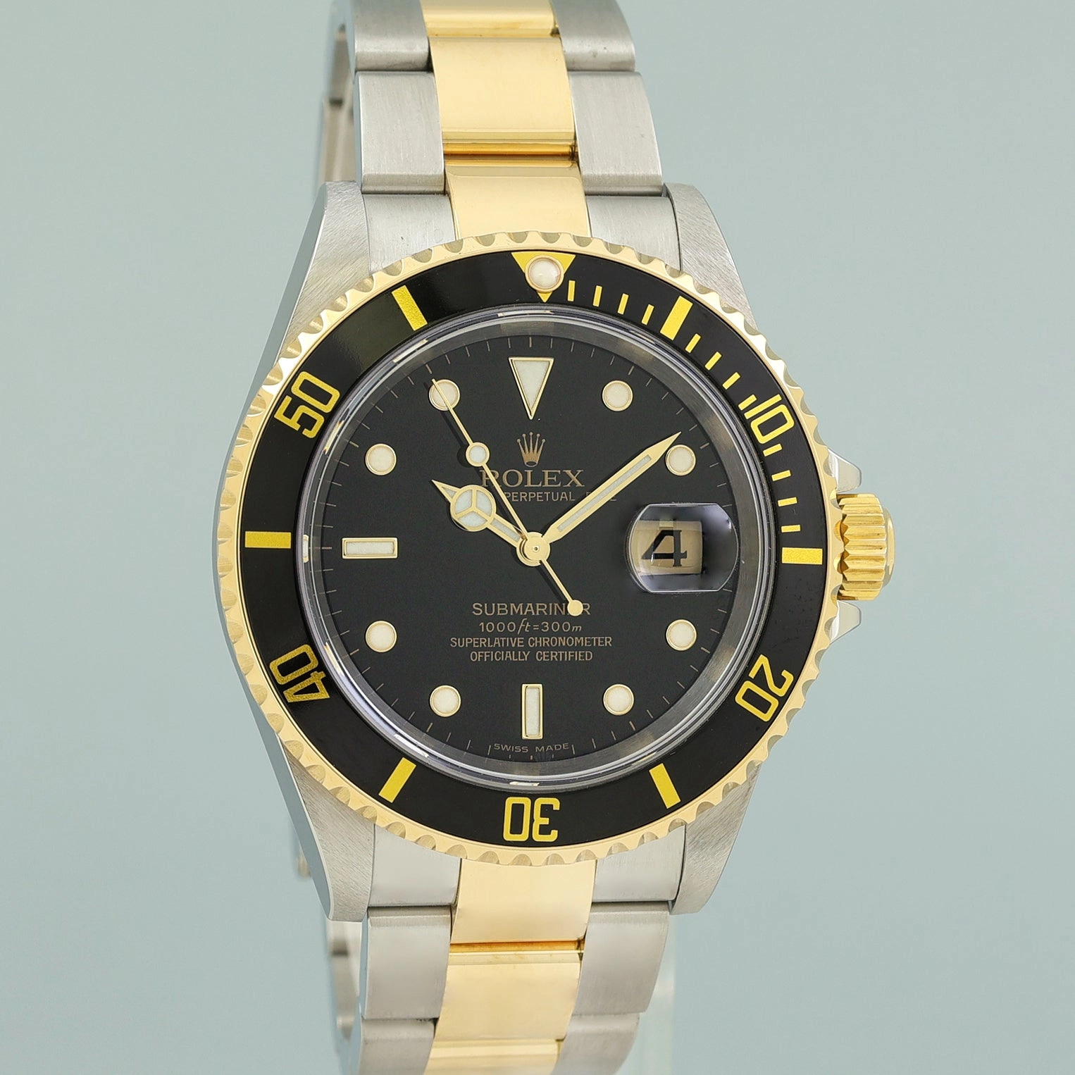 MINT PAPERS 2006 GOLD BUCKLE Rolex Submariner 16613 Gold Two Tone Black Watch
