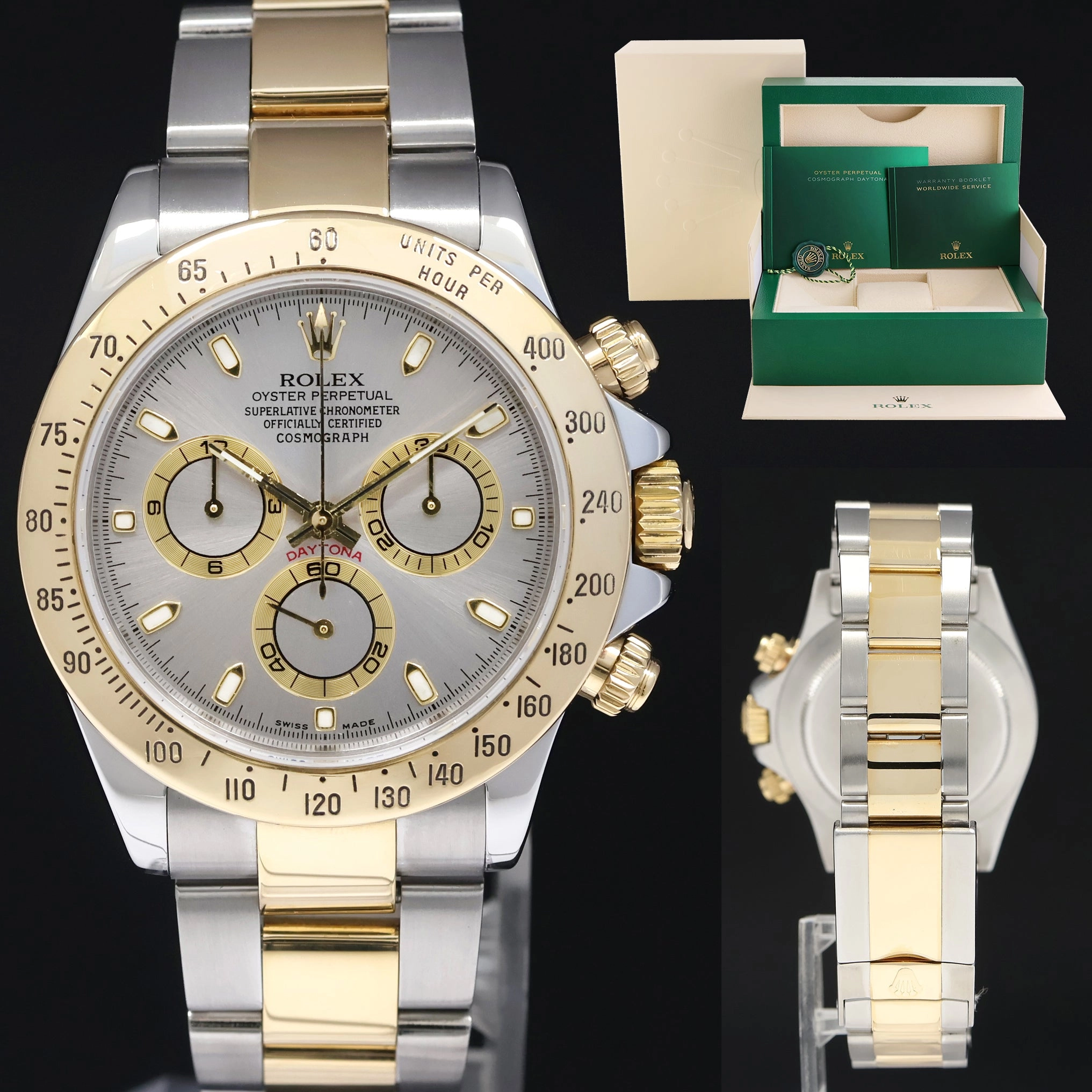 MINT Rolex Daytona 116523 Chronograph Slate Grey Steel Yellow Gold Two Tone Watch Box