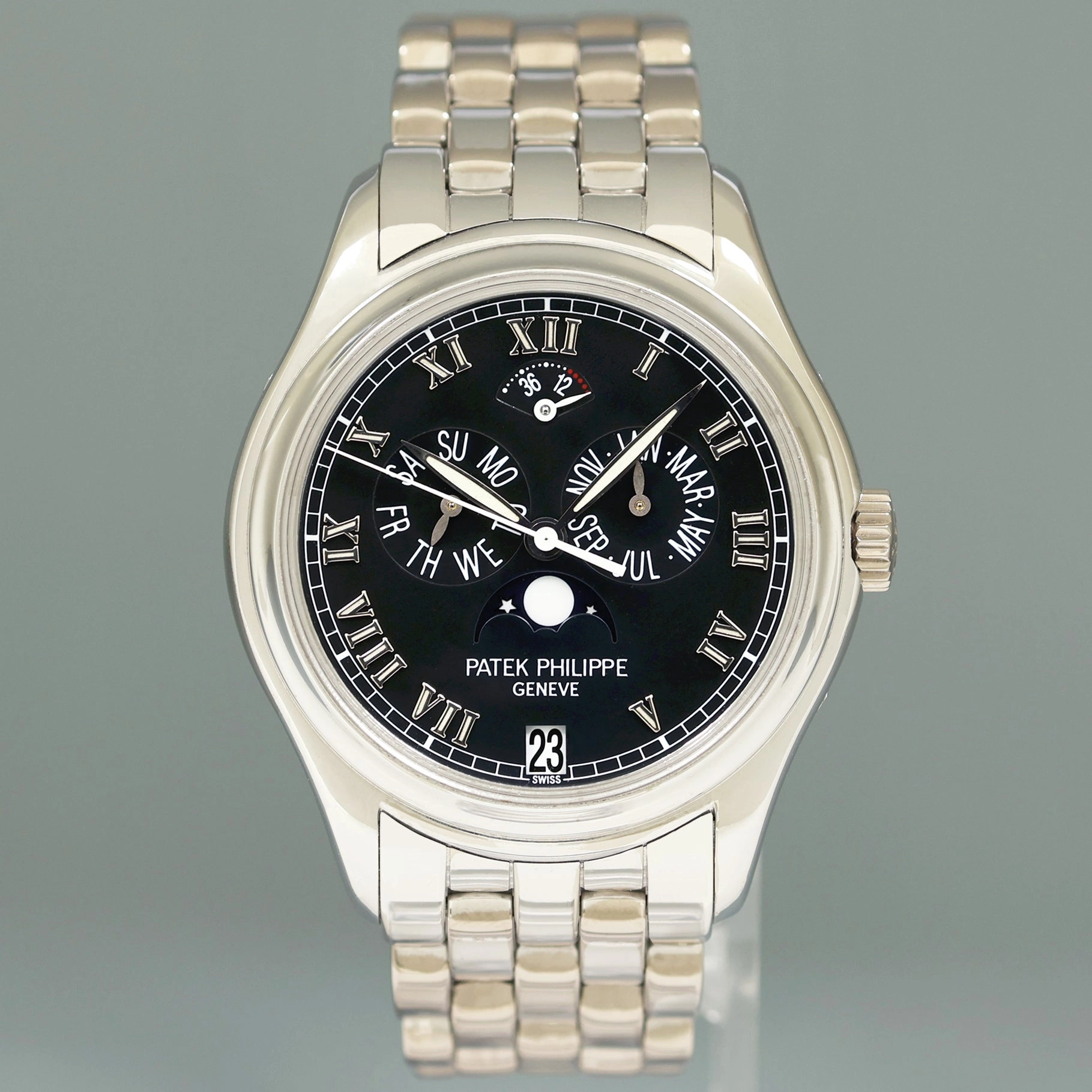 PAPERS & SERVICE Patek Philippe 5036G White Gold 37mm Annual Calendar Black Dial Watch