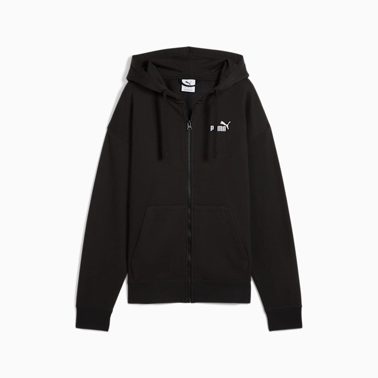 PUMA WOMEN'S ESSENTIALS SMALL LOGO FLEECE FULL-ZIP BLACK HOODIE