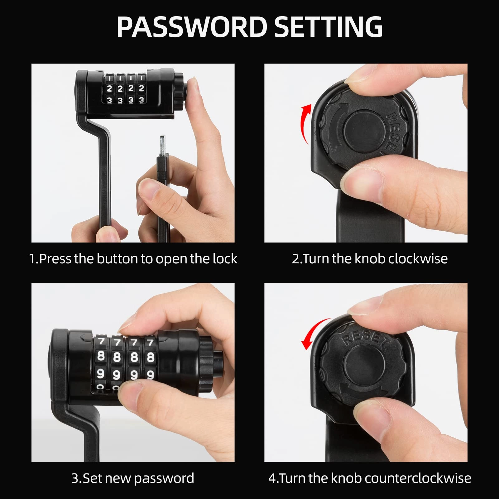 ROCKBROS Folding Bike Lock Heavy Duty Anti-Theft 4-Digit Combination Lock with Mount