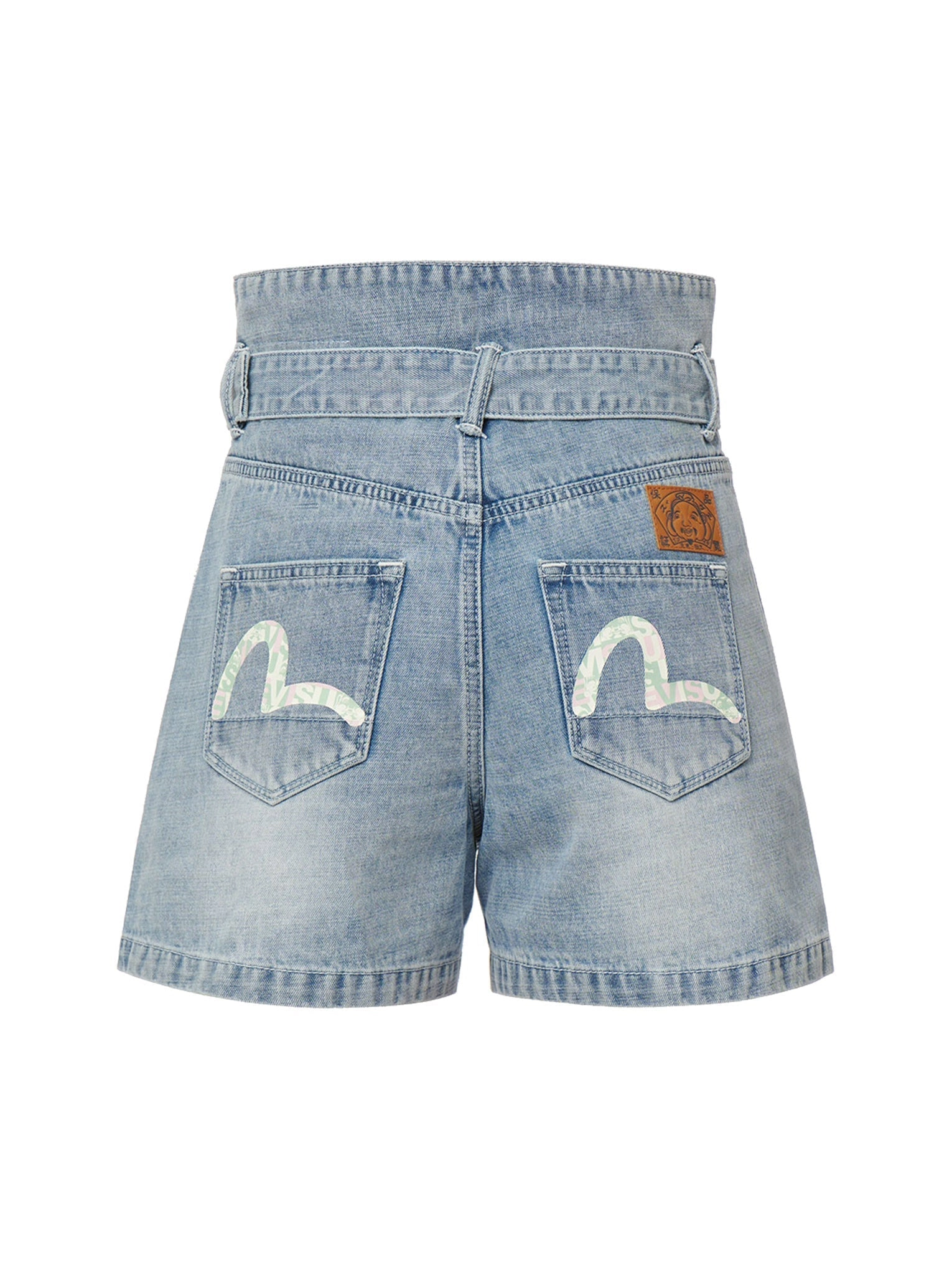 Seagull Print Paper Bag Denim Shorts