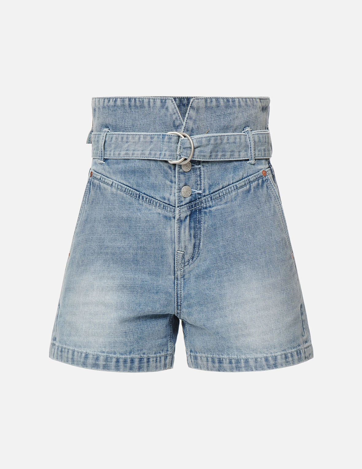 Seagull Print Paper Bag Denim Shorts