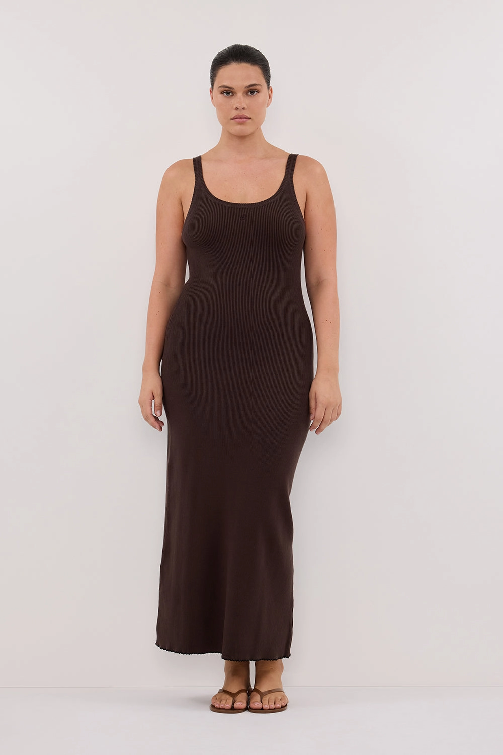 SIGNATURE CHOC CONTRAST SCOOP MIDI DRESS