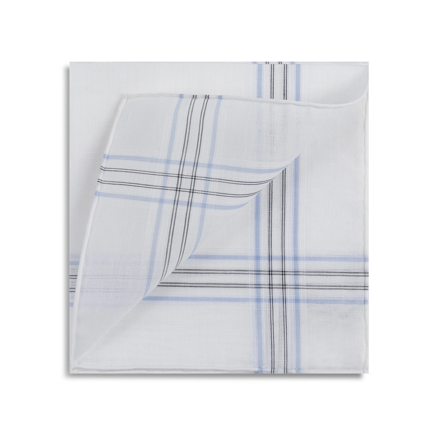 Simonnot Godard Aran Pocket Square in White with Blue & Black Check