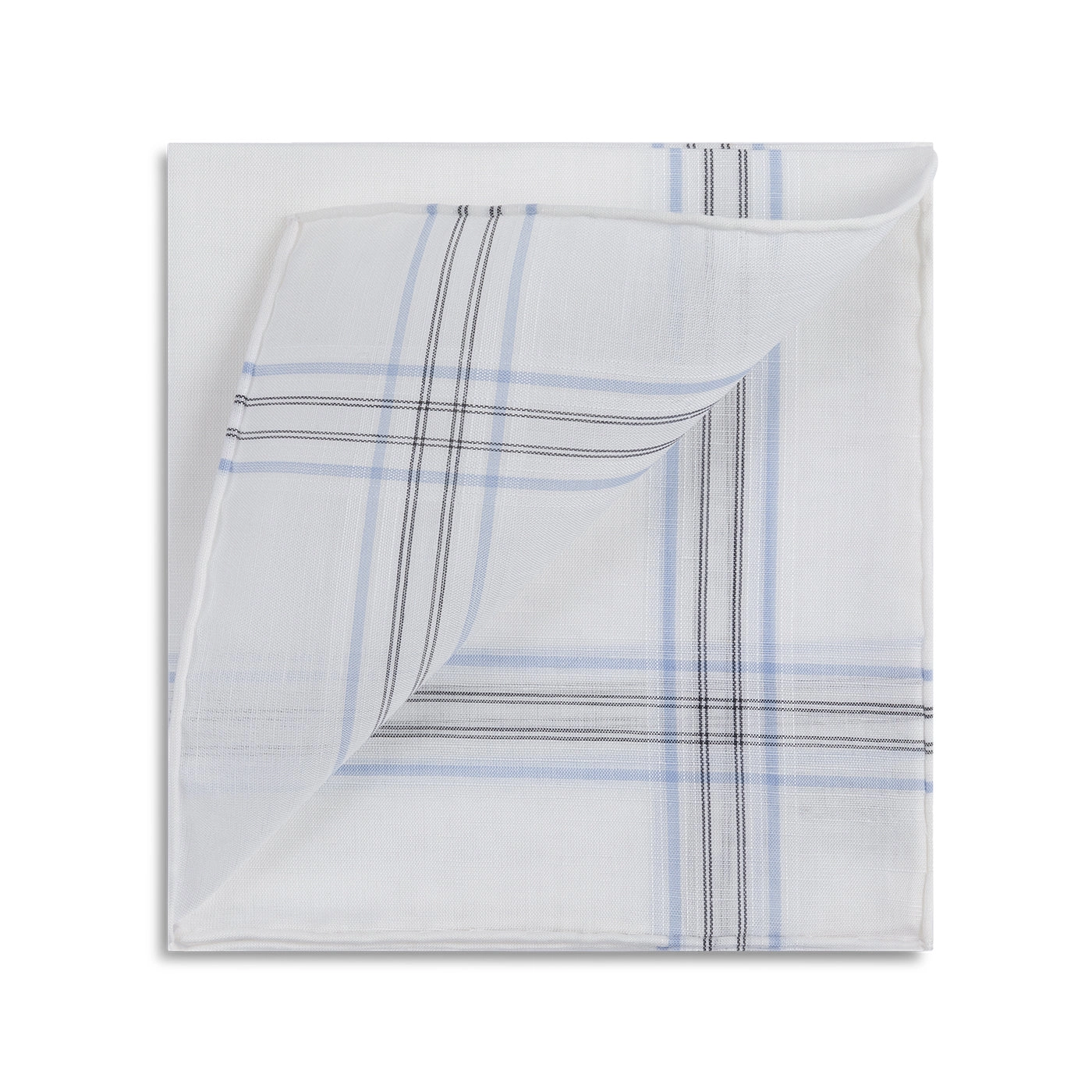 Simonnot Godard Aran Pocket Square in White with Blue & Black Check