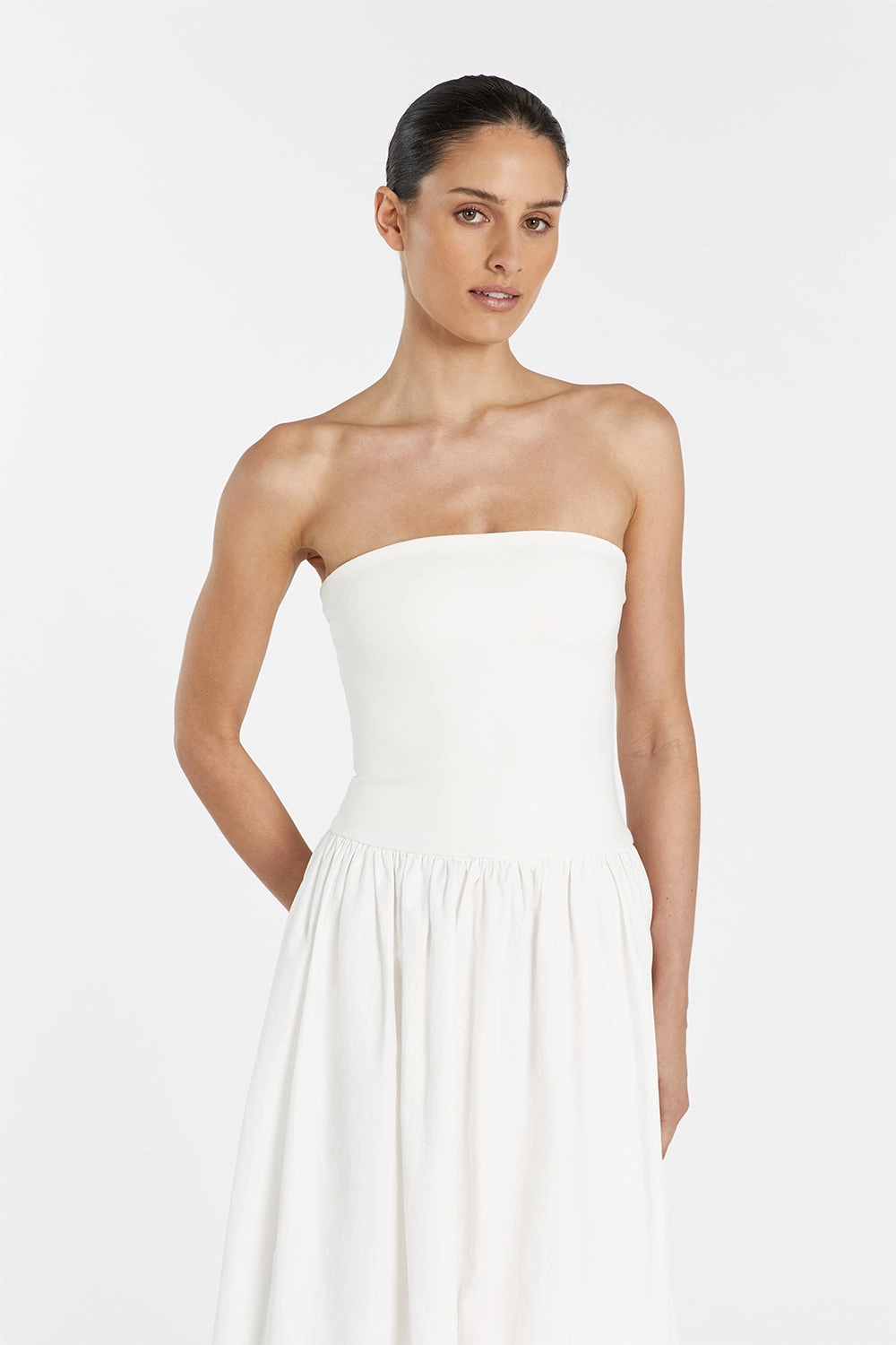 SOPHIE WHITE STRAPLESS MIDI DRESS