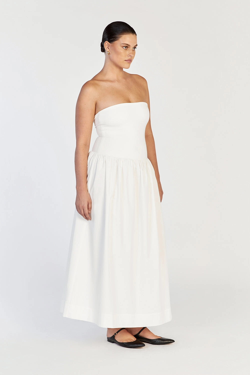 SOPHIE WHITE STRAPLESS MIDI DRESS
