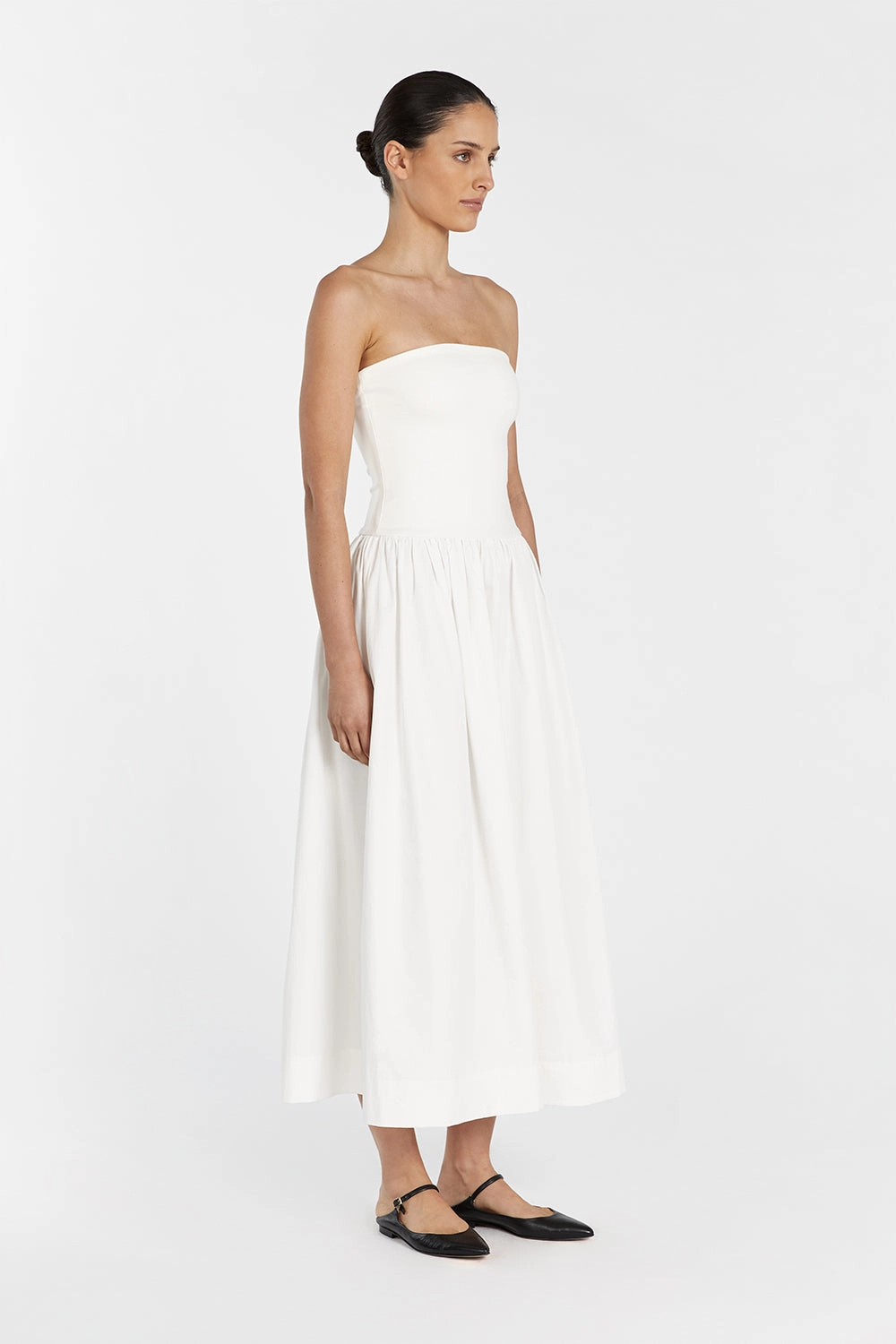 SOPHIE WHITE STRAPLESS MIDI DRESS