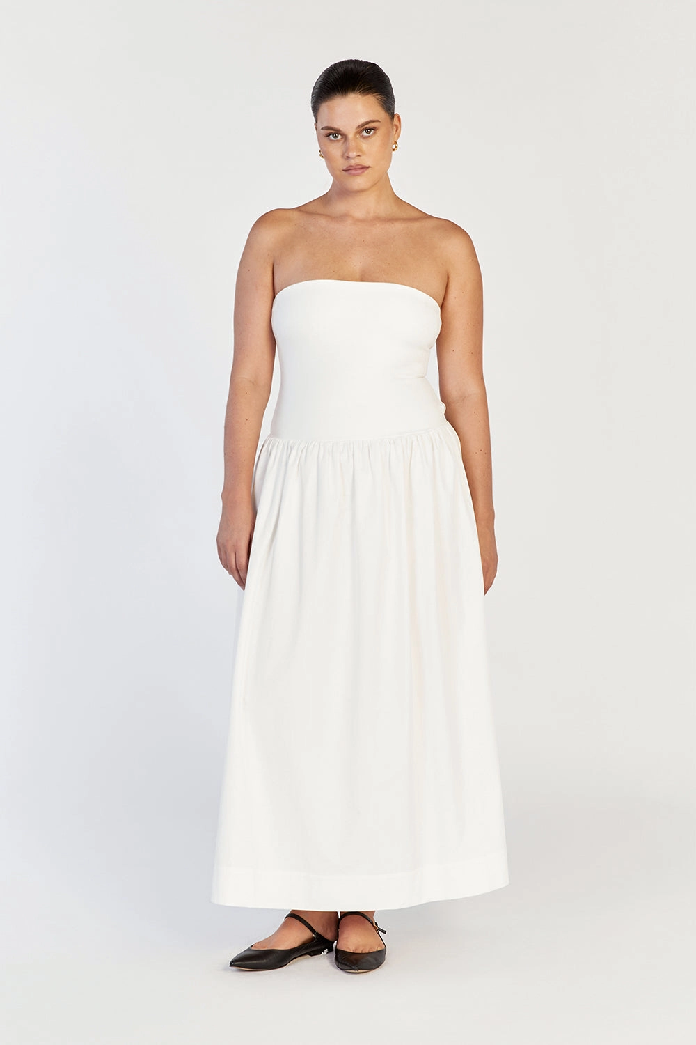 SOPHIE WHITE STRAPLESS MIDI DRESS