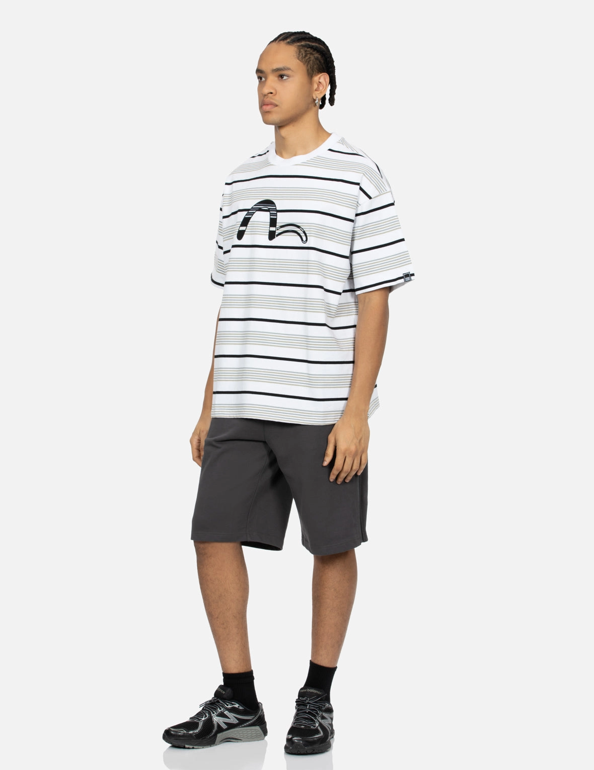 Striped Seagull Appliqué Embroidery Loose Fit T-shirt