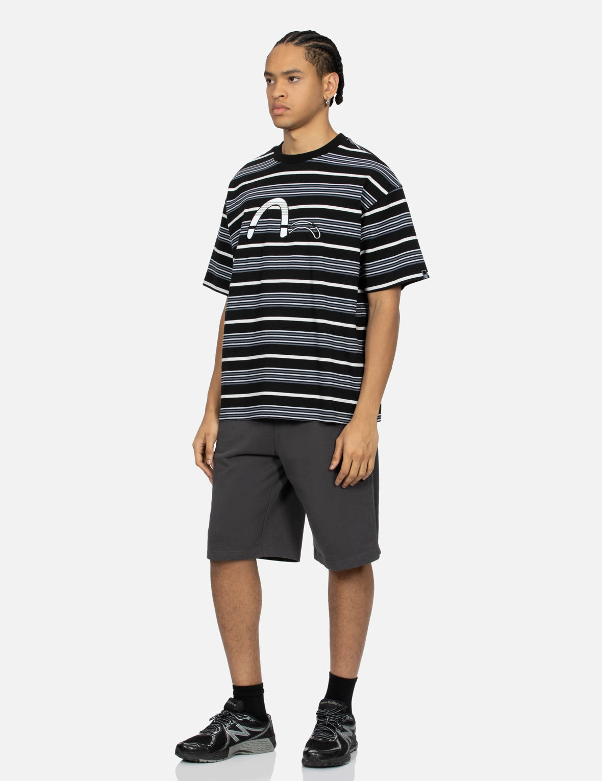 Striped Seagull Appliqué Embroidery Loose Fit T-shirt