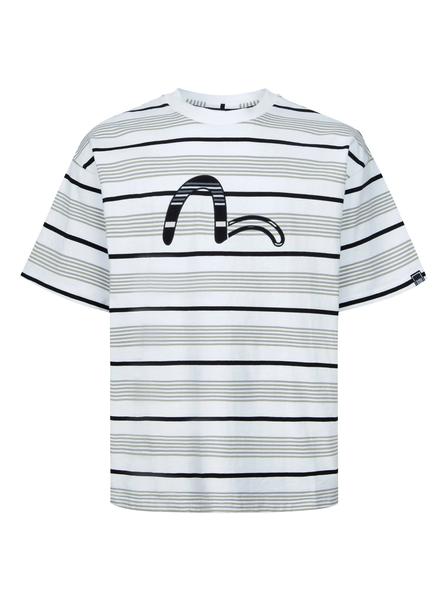 Striped Seagull Appliqué Embroidery Loose Fit T-shirt
