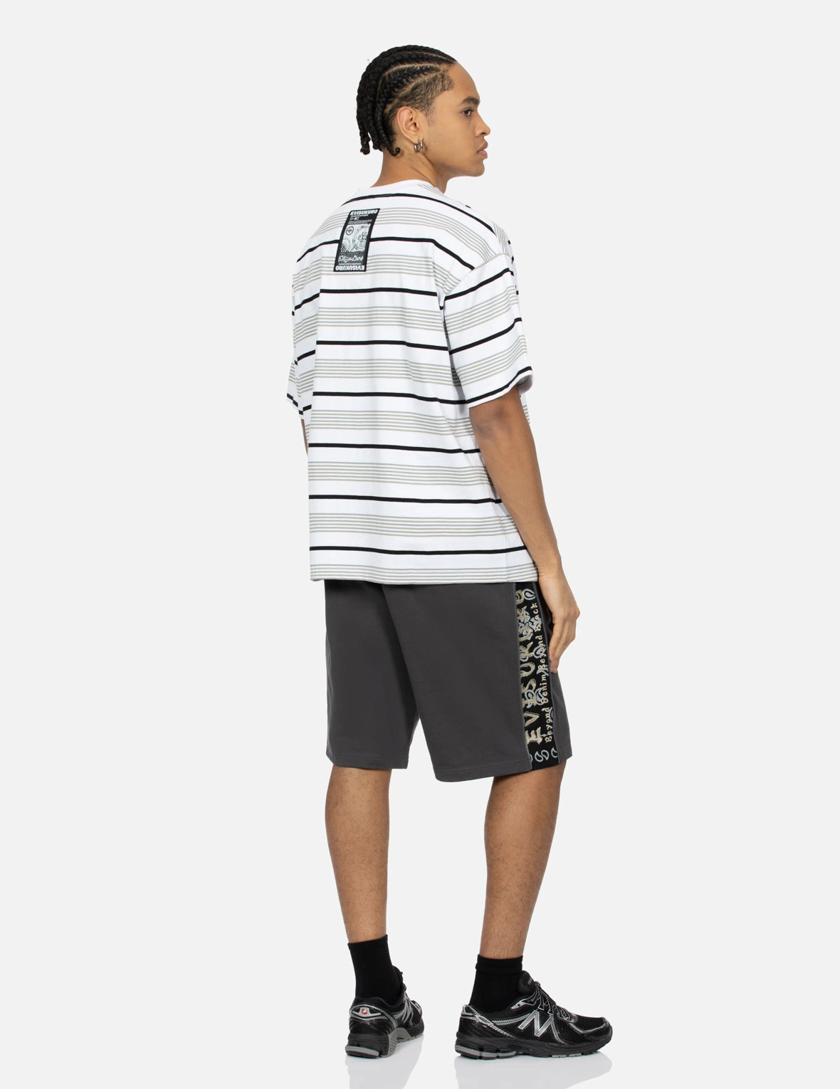 Striped Seagull Appliqué Embroidery Loose Fit T-shirt