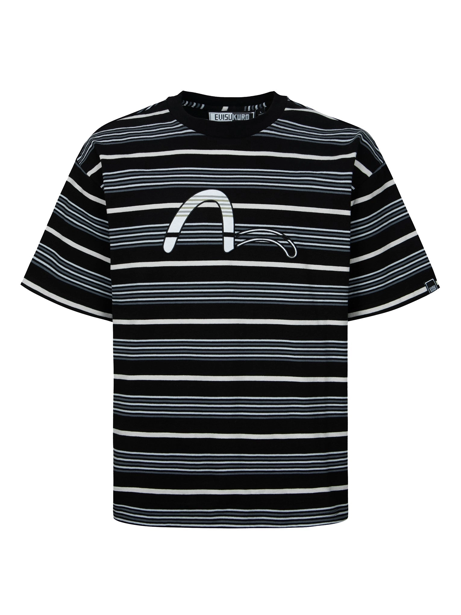 Striped Seagull Appliqué Embroidery Loose Fit T-shirt