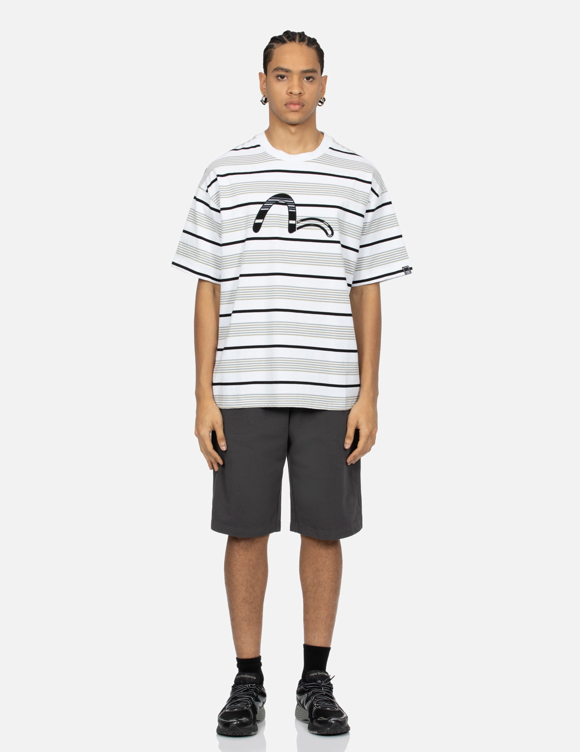 Striped Seagull Appliqué Embroidery Loose Fit T-shirt