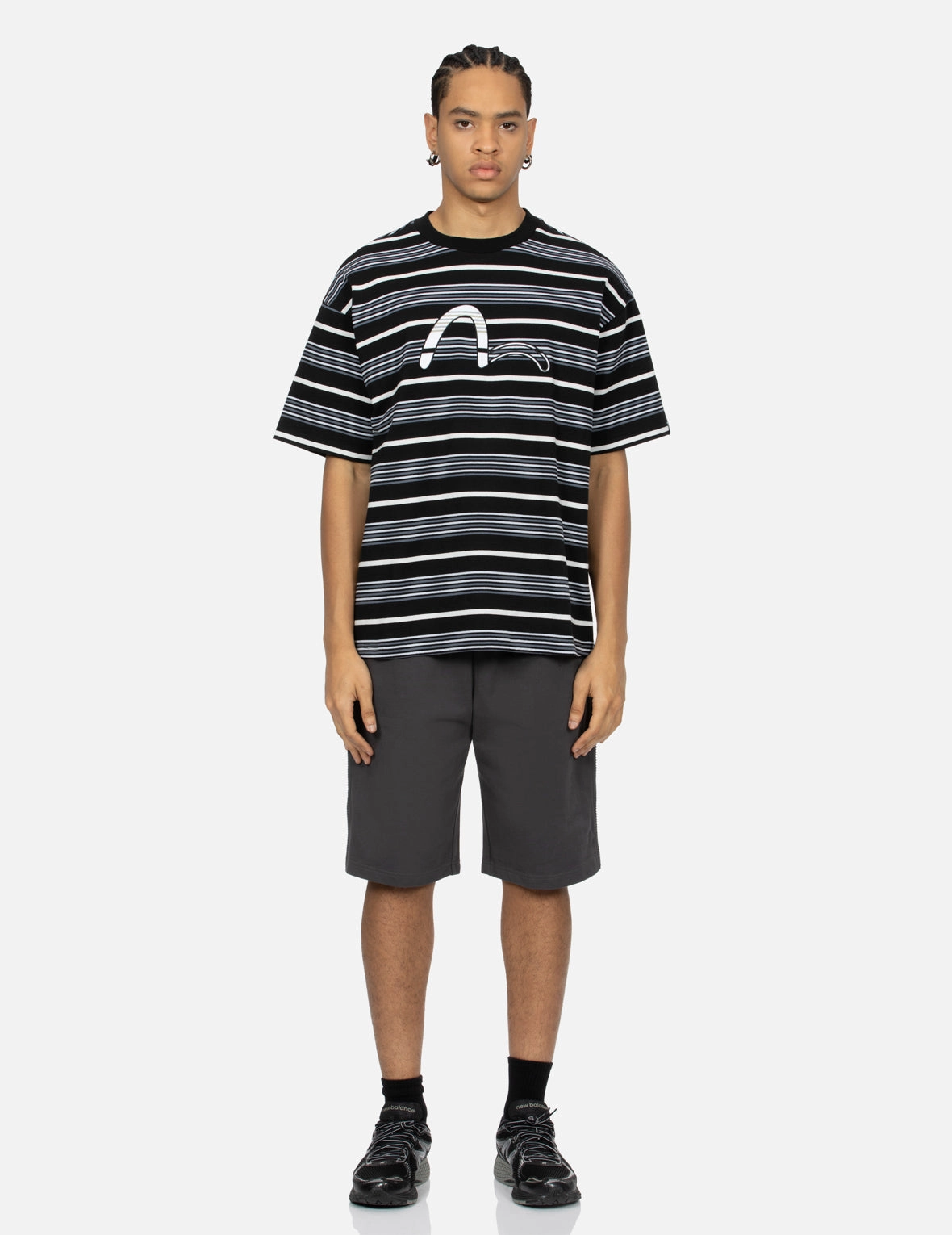 Striped Seagull Appliqué Embroidery Loose Fit T-shirt