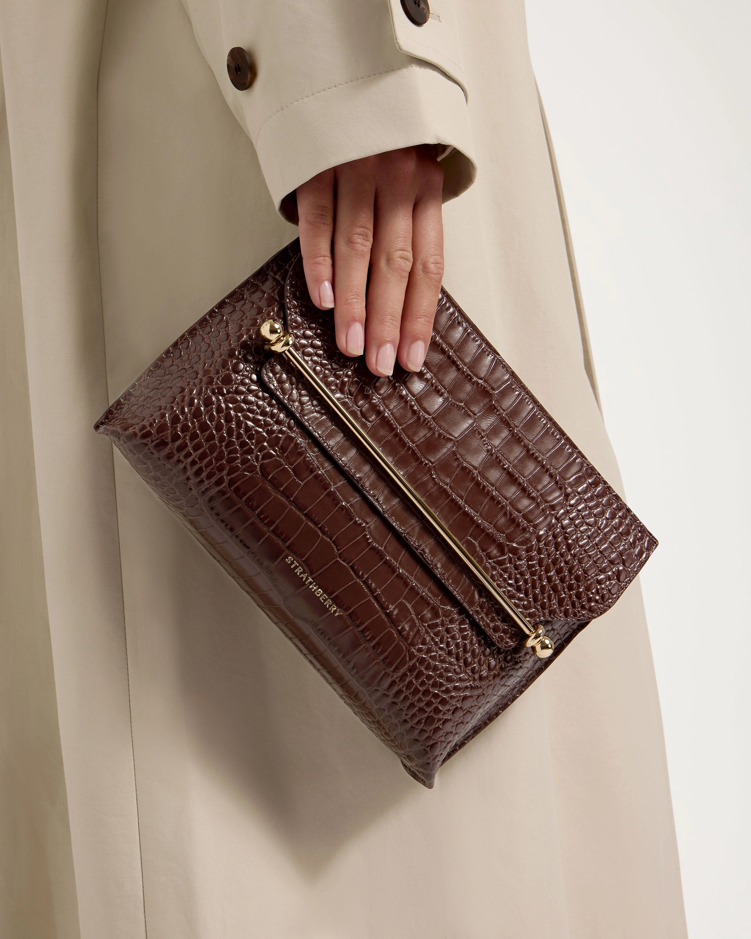 Stylist - Croc-Embossed Leather Chocolate