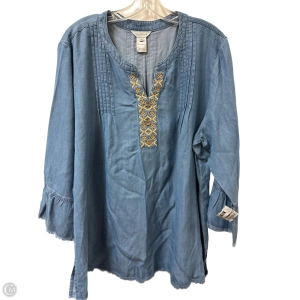 Top Long Sleeve By Multiples In Blue Denim, Size: Xl