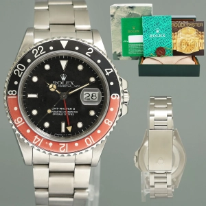Vintage 1987 Rolex GMT-Master 2 Fat Lady Coke Red Steel 16760 40mm Watch Box